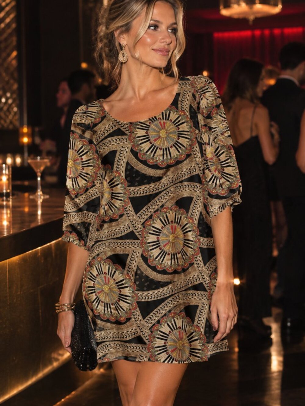 Anthropologie Tulle Black & Multicolor Piano Circle Mosaic Print Dress